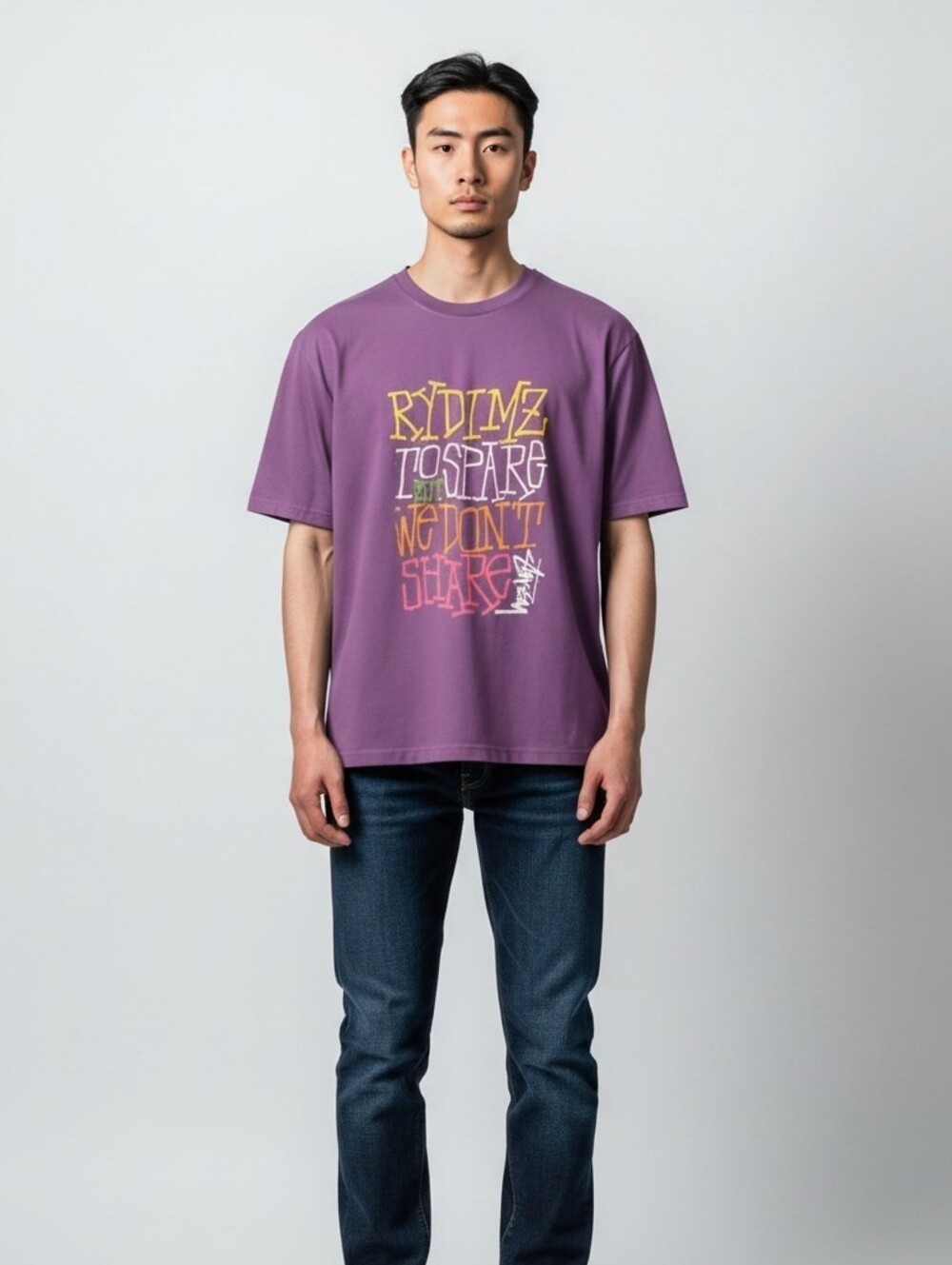 Stussy Purple Rydimz To Spare Print Tee Short Sleeve Men's T-shirt Size XL NWT